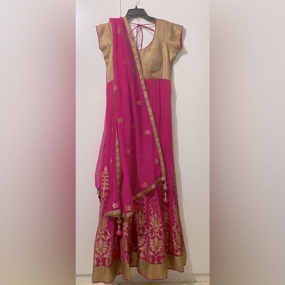 SOLD Dark pink and gold embroidered anarkali suit